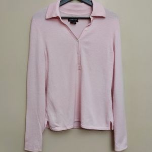 Sutton Studio Light Pink Collared Long-Sleeve Knit Sweater